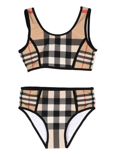 Burberry Teen Girls Beige Check Bikini In Brown