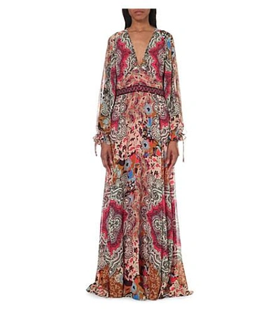 Etro Paisley Print Silk Maxi Dress In Coral