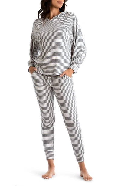 Midnight Bakery Juno Stripe Hooded Top & Joggers Lounge Set In Navy Cream