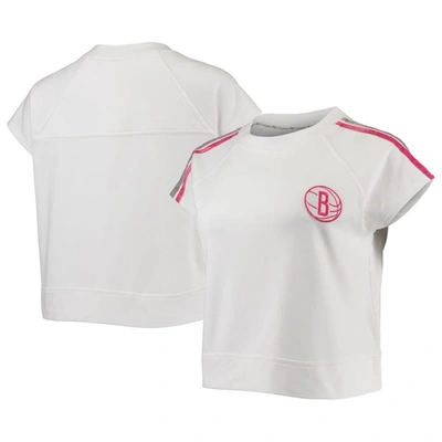 Lusso White Brooklyn Nets Margot Cropped Tri-blend Cap Sleeve Sweatshirt
