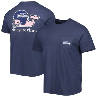 Vineyard Vines College Navy Seattle Seahawks Team Whale Helmet T-shirt
