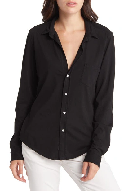 Frank & Eileen Barry Knit Button-up Shirt In Black