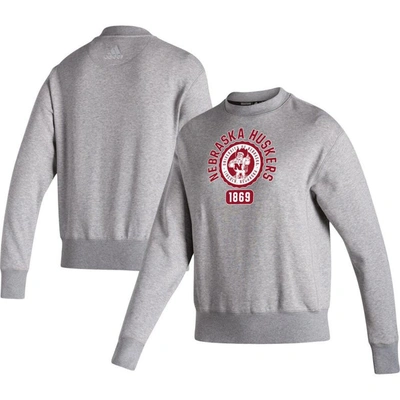 Adidas Originals Adidas Heathered Grey Nebraska Huskers Vintage Circle Pullover Sweatshirt In Heather Grey