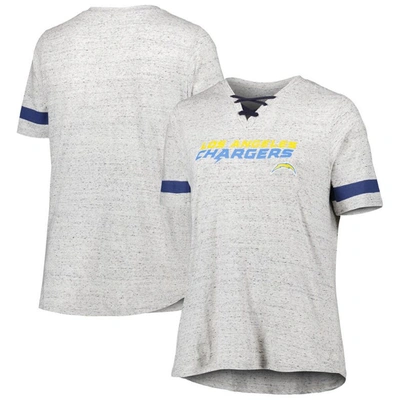 Profile Heather Gray Los Angeles Chargers Plus Size Lace-up V-neck T-shirt