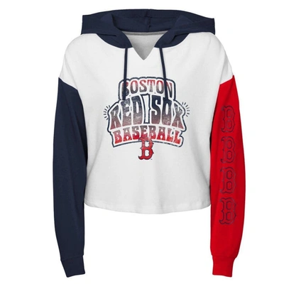 Outerstuff Kids' Girls Youth White Boston Red Sox Color Run Cropped Hooded Sweatshirt