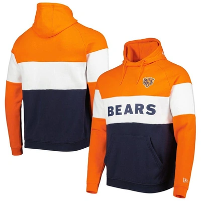 New Era Men's  Navy And Orange Chicago Bears Colorblock Throwback Pullover Hoodie In Navy,orange