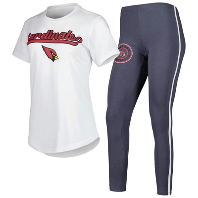 Concepts Sport Women's  White, Charcoal Arizona Cardinals Sonata T-shirt And Leggings Sleep Set In White,charcoal