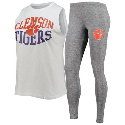Concepts Sport Women's  Charcoal And White Clemson Tigers Tank Top And Leggings Sleep Set In Charcoal,white