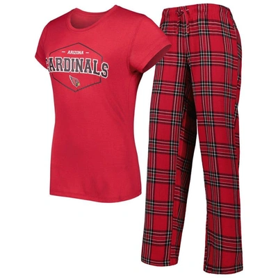 Concepts Sport Women's  Cardinal, Black Arizona Cardinals Badge T-shirt And Pants Sleep Set In Cardinal,black