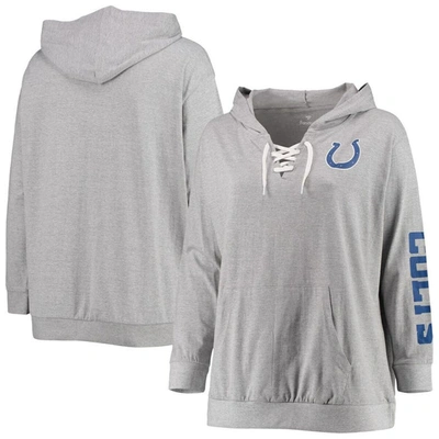 Fanatics Branded Heathered Gray Indianapolis Colts Plus Size Lace-up Pullover Hoodie In Heather Gray