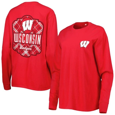 Pressbox Red Wisconsin Badgers Valencia Plaid 2-hit Long Sleeve T-shirt