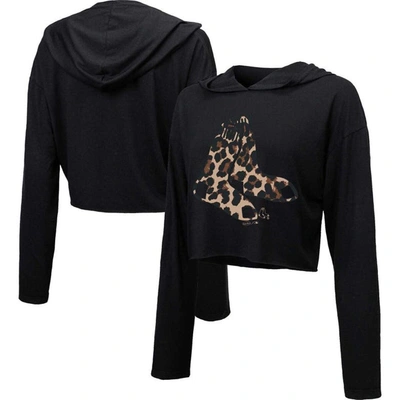 Majestic Threads Black Boston Red Sox Leopard Cropped Hoodie