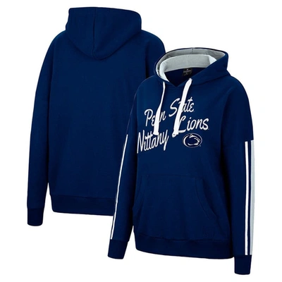 Colosseum Navy Penn State Nittany Lions Serena Oversized Sleeve Striping Pullover Hoodie