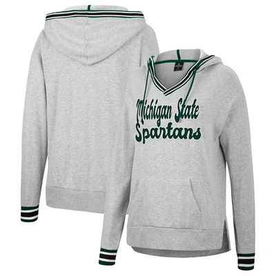 Colosseum Heathered Gray Michigan State Spartans Andy V-neck Pullover Hoodie In Heather Gray