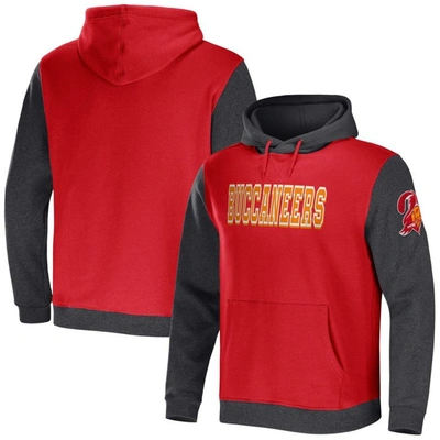 Nfl X Darius Rucker Collection By Fanatics Red/charcoal Tampa Bay Buccaneers Colorblock Pullover Hoo