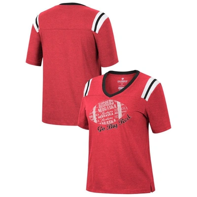 Colosseum Heathered Scarlet Nebraska Huskers 15 Min Early Football V-neck T-shirt