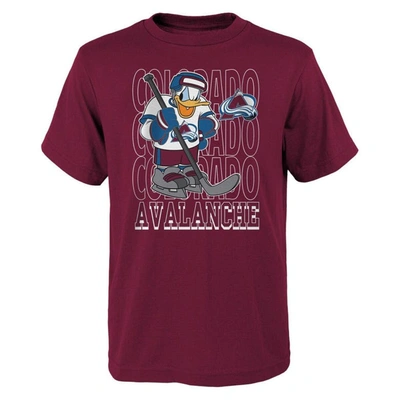 Outerstuff Kids' Youth Burgundy Colourado Avalanche Disney Donald Duck Three-peat T-shirt