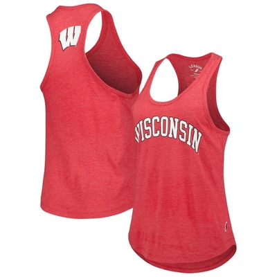 League Collegiate Wear Heather Red Wisconsin Badgers Two-hit Intramural Tri-blend Scoop Neck Racerba