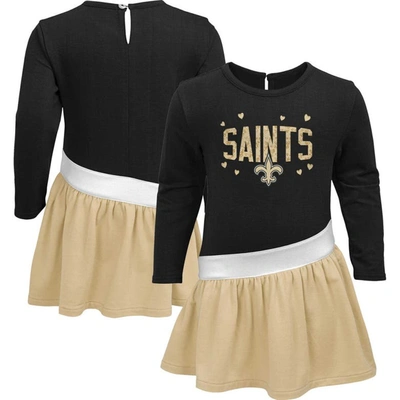 Outerstuff Kids' Girls Toddler Black/gold New Orleans Saints Heart To Heart Jersey Tunic Dress