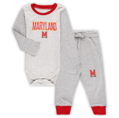 Wes & Willy Babies' Infant Boys And Girls  Heather Gray Maryland Terrapins Jie Jie Long Sleeve Bodysuit And P
