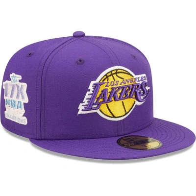 New Era Purple Los Angeles Lakers 17x Nba Finals Champions Pop Sweat 59fifty Fitted Hat