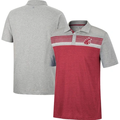 Colosseum Men's  Crimson, Heathered Gray Washington State Cougars Caddie Polo Shirt In Crimson,heathered Gray