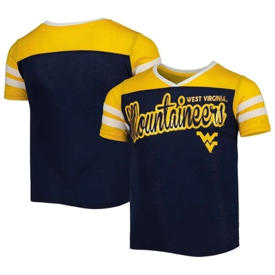 Colosseum Kids' Girls Youth  Navy West Virginia Mountaineers Practically Perfect Striped T-shirt