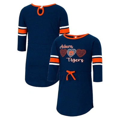 Colosseum Kids' Girls Toddler  Heathered Navy Auburn Tigers Poppin Sleeve Stripe Dress In Heather Navy