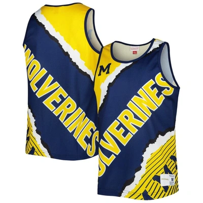 Mitchell & Ness Men's  Navy, Maize Michigan Wolverines Jumbotron 2.0 Sublimated Tank Top In Navy,maize