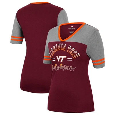 Colosseum Women's  Maroon, Heathered Gray Virginia Tech Hokies There You Are V-neck T-shirt In Maroon,heathered Gray