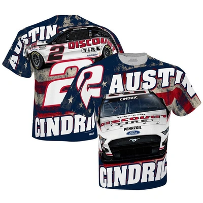 Team Penske White Austin Cindric Discount Tires Sublimated Patriotic Total Print T-shirt