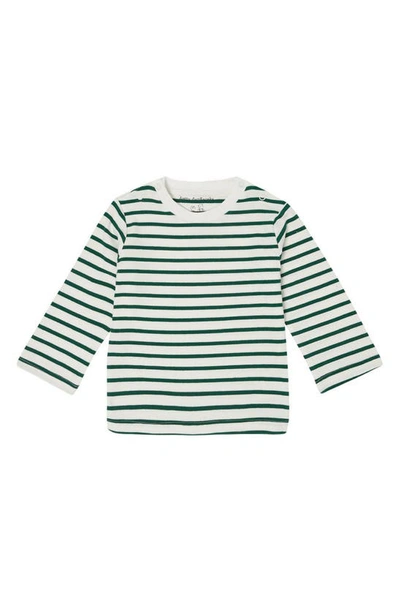 Dotty Dungarees Kids' Stripe Long Sleeve Cotton T-shirt In Green