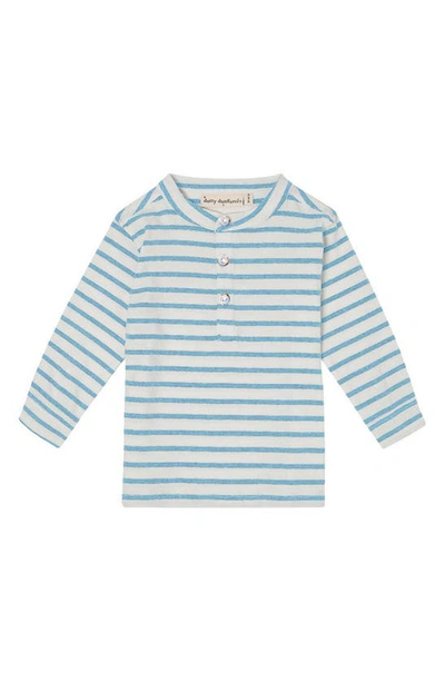 Dotty Dungarees Kids' Maxi Stripe Long Sleeve Cotton Henley T-shirt In Blue