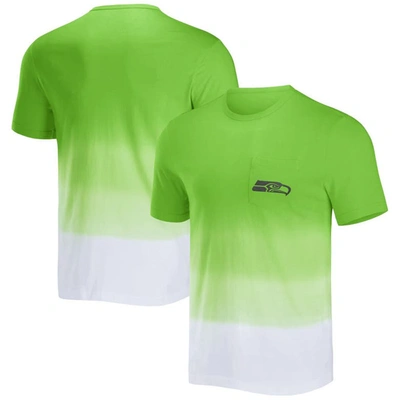Nfl X Darius Rucker Collection By Fanatics Neon Green/white Seattle Seahawks Dip Dye Pocket T-shirt