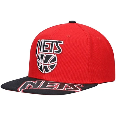 Mitchell & Ness Men's  X Lids Red, Black New Jersey Nets Hardwood Classics Reload 3.0 Snapback Hat
