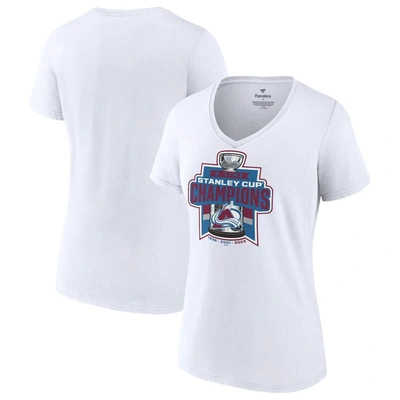 Fanatics Branded White Colorado Avalanche 3-time Stanley Cup Champions V-neck T-shirt