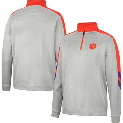 Colosseum Men's  Gray And Orange Clemson Tigers Bushwood Fleece Quarter-zip Jacket In Gray,orange