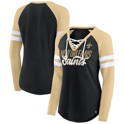 Fanatics Branded Black/gold New Orleans Saints True To Form Raglan Lace-up V-neck Long Sleeve T-shir In Black,gold