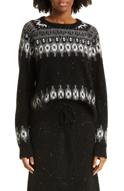 Atm Anthony Thomas Melillo Sequin Wool Blend Sweater In Black Fairisle