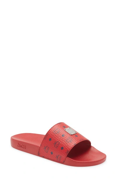 Mcm Monogram Slide Sandal In Candy Red