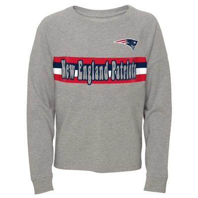 Outerstuff Juniors Heathered Grey New England Patriots All Striped Up Raglan Long Sleeve T-shirt In Heather Grey