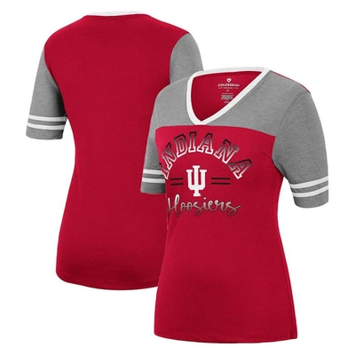 Colosseum Women's  Crimson, Heathered Gray Indiana Hoosiers There You Are V-neck T-shirt In Crimson,heathered Gray