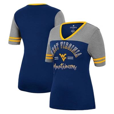 Colosseum Women's  Navy, Heathered Gray West Virginia Mountaineers There You Are V-neck T-shirt In Navy,heathered Gray