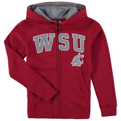 Stadium Athletic Kids' Youth Crimson Washington State Cougars Applique Arch & Logo Full-zip Hoodie In Cardinal