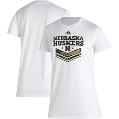 Adidas Originals Adidas White Nebraska Huskers Military Appreciation Aeroready T-shirt