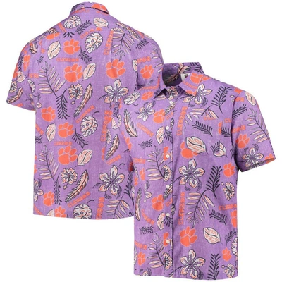 Wes & Willy Purple Clemson Tigers Vintage Floral Button-up Shirt