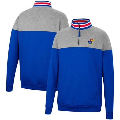 Colosseum Men's  Heathered Gray And Royal Kansas Jayhawks Be The Ball Quarter-zip Top In Heathered Gray,royal