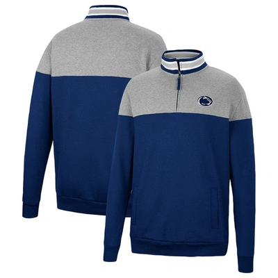 Colosseum Men's  Navy, Heather Gray Penn State Nittany Lions Be The Ball Quarter-zip Top In Navy,heather Gray