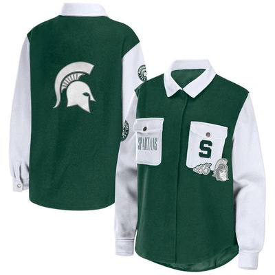 Wear By Erin Andrews Hunter Green Michigan State Spartans Button-up Shirt Jacket