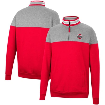 Colosseum Men's  Scarlet, Heather Gray Ohio State Buckeyes Be The Ball Quarter-zip Top In Scarlet,heather Gray